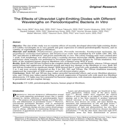 The effects of Ultraviolet Light-Emitting Diodes with Different Wavelengths o...