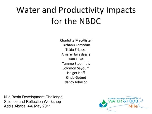 Water and Productivity Impacts for the NBDC