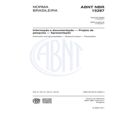 Nbr 15287-2011 projetos de pesquisa