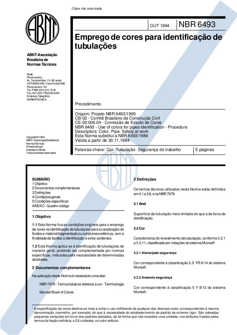 Nbr 6493 1994 - emprego de cores para identificação de tubulações