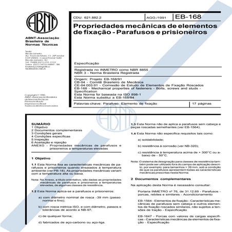 Nbr 8855 eb 168 propriedades mecanicas de elementos de fixacao parafusos e pr...