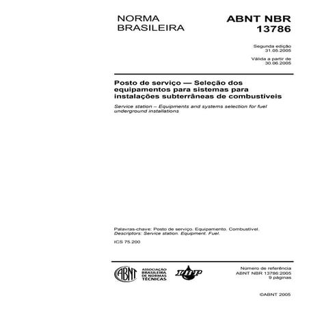 Nbr 13786 - Posto de Combustíveis e servico - Equipamentos e sistemas para instalacoes subterraneas de combustiveis