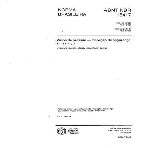 NBR 15417rev07- Vasos de pressão - Inspeção de segurança em serviço