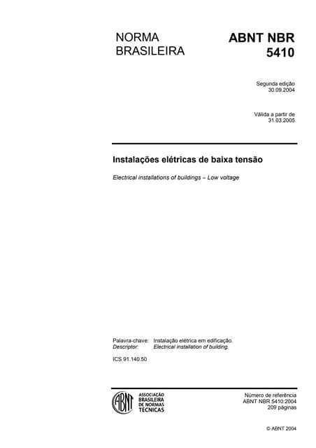 Nbr 5410 (2004) instalações elétricas de baixa tensão