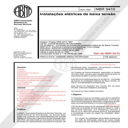 Nbr 5410 abnt instalações elétricas de baixa tensão | PDF
