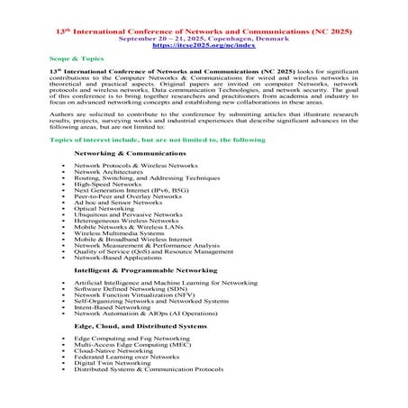 13th International Conference of Networks and Communications (NC 2025)