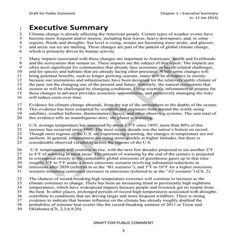 National Climate Assessment (Draft) Report Executive Summary