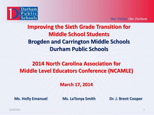Improving the 6th Grade Transition for Middle School Students
