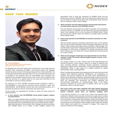 Article in News Letter Section of NCDEX on 09.04.14