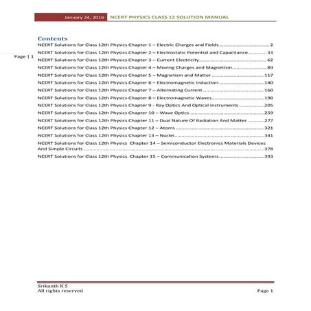 NCERT Class 12 Physics solution Manual