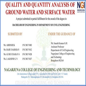 Quality and quantity analysis of ground water and surface water 