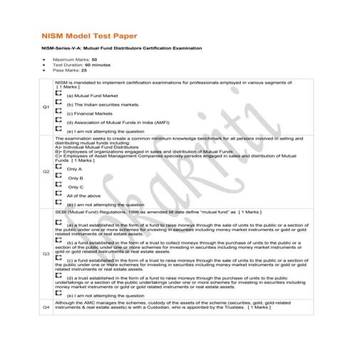 NISM MUTUAL FUND MODEL TEST