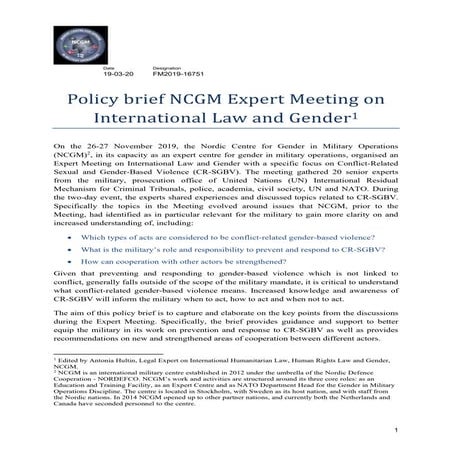 NCGM policy brief - International Law and Gender