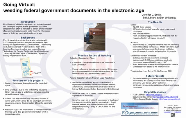 Going Virtual:  weeding federal government documents in the electronic age - ...