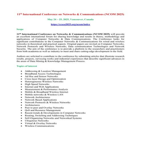 CALL FOR PAPERS-11th International Conference on Networks ...