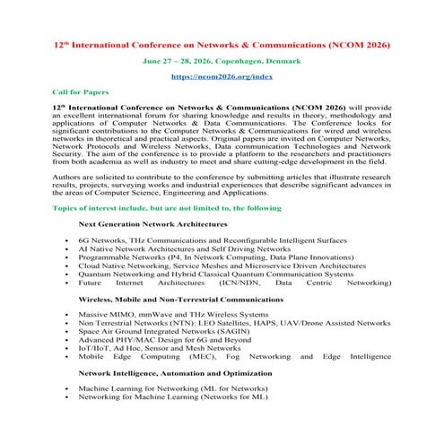 Call for Papers - 12th International Conference on Networks and ...