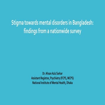 Stigma towards mental disorders in Bangladesh: findings from a nationwide survey