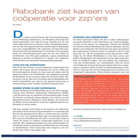 Rabobank ziet kansen voor coöperaties van zzp'ers