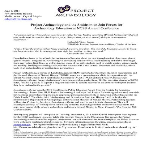 National Council for Social Studies Project Archaeology Clinic