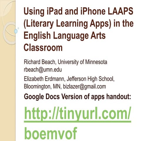 Nct eipadpresentationUsing iPad and iPhone LAAPS (Literary Learning Apps) in ...