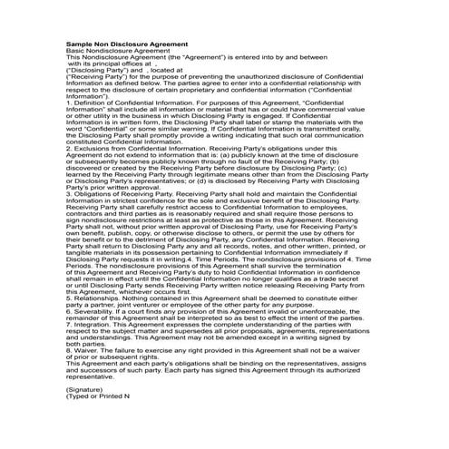 Sample Mutual Non Disclosure Agreement | PDF