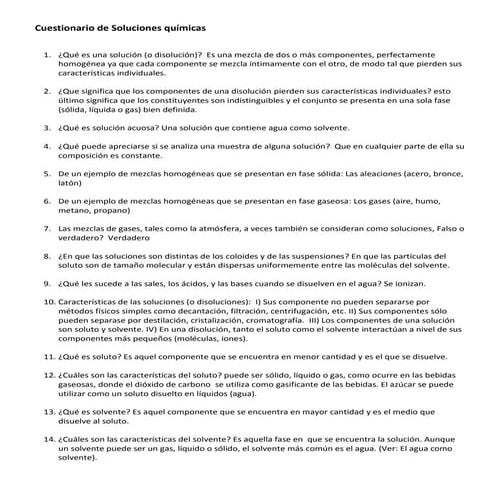 Cuestionario de soluciones químicas