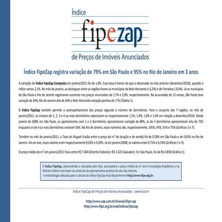 Índice FIPE ZAP  divulgação Janeiro de 2011