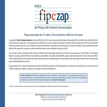 Índice FIPE ZAP  divulgação Janeiro de 2012