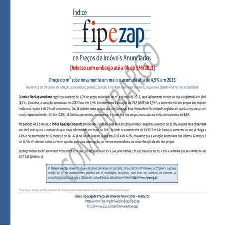 Índice Fipe/Zap maio de 2013