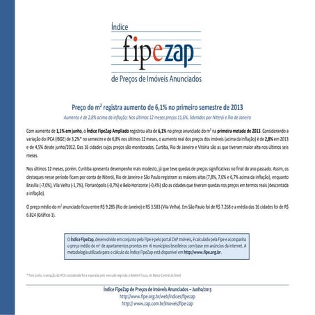 Índice FIPE ZAP divulgação Junho de 2013