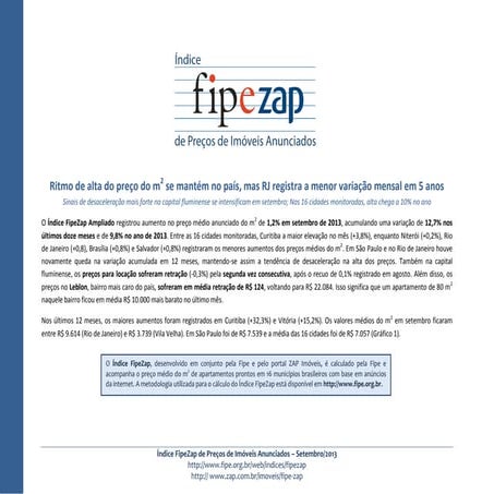 Índice FIPE ZAP divulgação Setembro de 2013