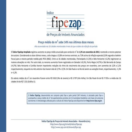 Índice FIPE ZAP divulgação Novembro de 2013