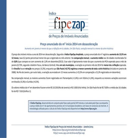 Índice FIPE ZAP divulgação Janeiro de 2014