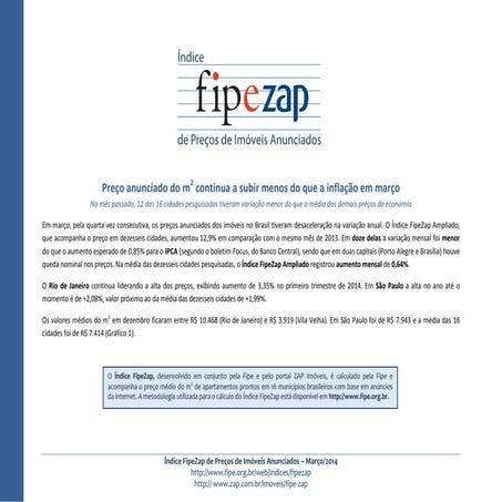 Índice FIPE ZAP divulgação Março de 2014