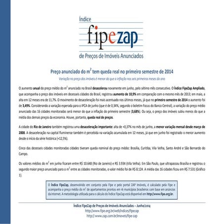 Índice FIPE ZAP - Divulgação Junho de 2014