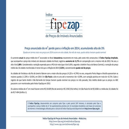Índice FIPE ZAP - Divulgação Maio de 2014