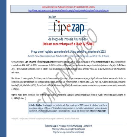 Índice Fipe/Zap de junho de 2013