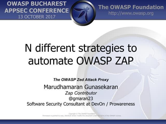 N Different Strategies to Automate OWASP ZAP - OWASP APPSec BUCHAREST - Oct 1...