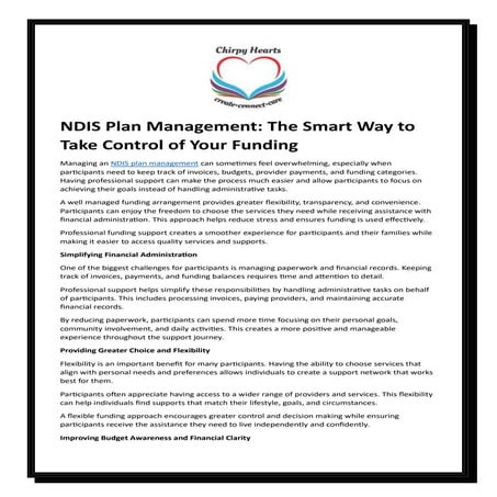 NDIS Plan Management: Empowering Participants with Financial Control ...