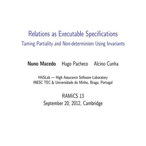 Relations as Executable Specifications