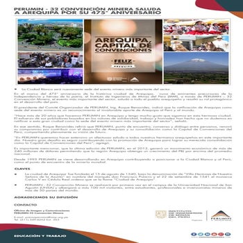 PERUMIN 32 saluda a Arequipa por su 475° aniversario