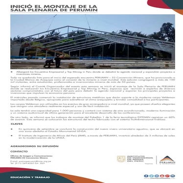 Inició el montaje de la Sala Plenaria de PERUMIN