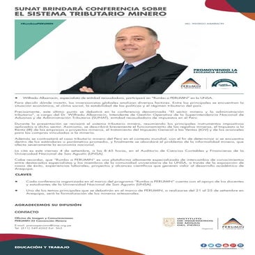 SUNAT brindará conferencia sobre el sistema tributario minero
