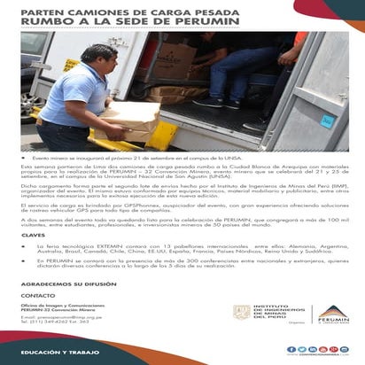 Parten camiones de carga pesada rumbo a la sede de PERUMIN