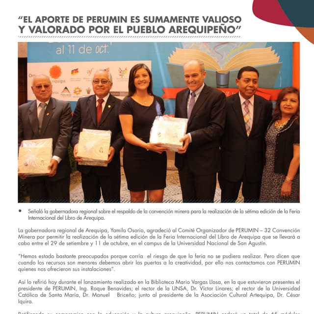 "El aporte de PERUMIN es sumamente valioso y valorado por el pueblo arequipeño"