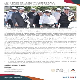 Municipios de Arequipa unidos para brindar seguridad durante PERUMIN