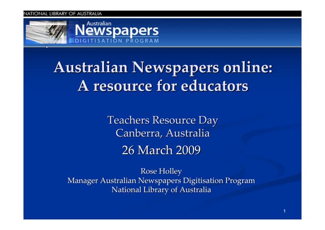 Australian Newspapers online: A res...