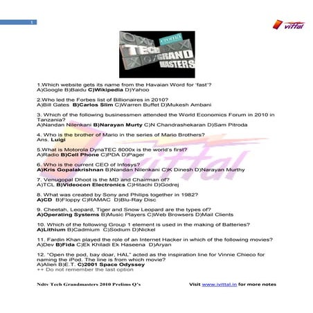 Ndtv Tech Grandmasters Season 1 Prelims questions