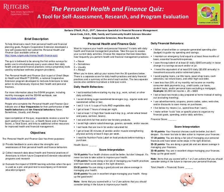 NEAFCS 2015 Poster Personal Health And Finance Quiz 11 15