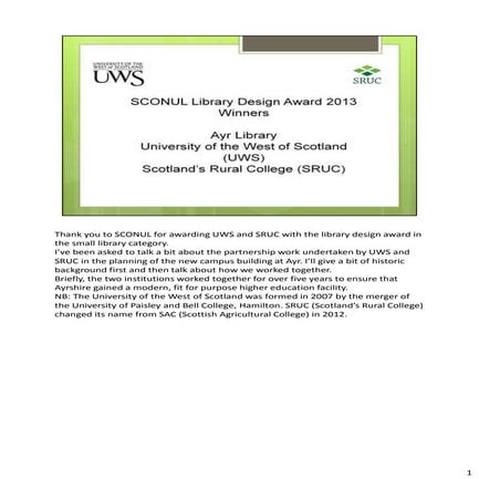 Ayr Library - University of the West of Scotland/ SRUC